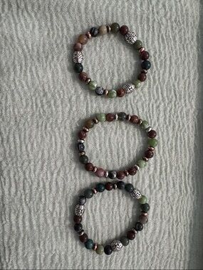 Multicolor Natural Stone Bead Stretch Bracelet - Set of 3